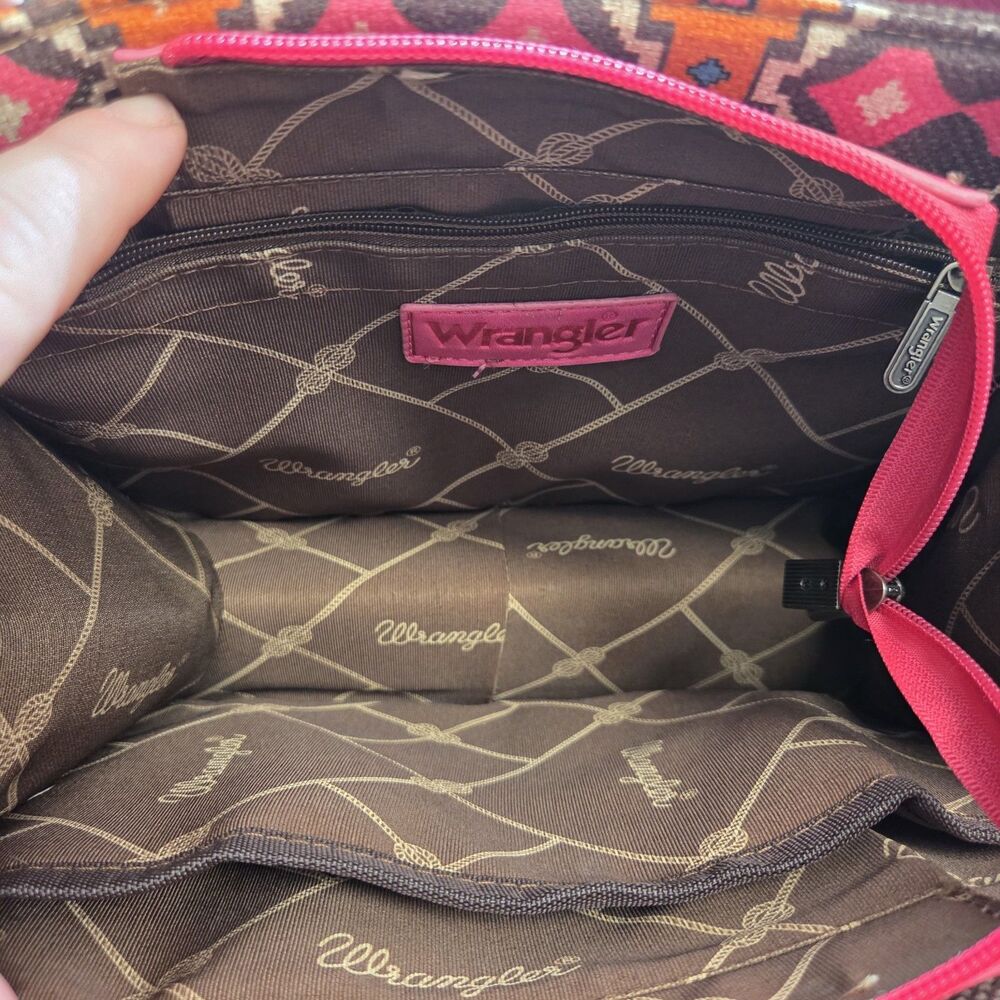 Wrangler Southwestern Aztec Canvas Tote Bag Crossbody Pink Brown Purse Cowgirl - Picture 5 of 6